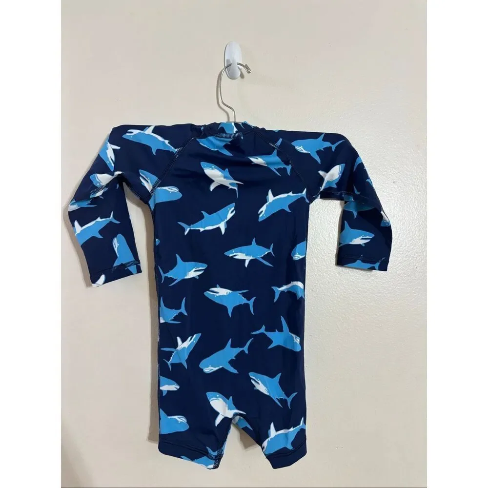 NWOT Hanna Andersson Zip-Up Shark Rash Guard One Piece Bath Suit Baby 18-24 Mons